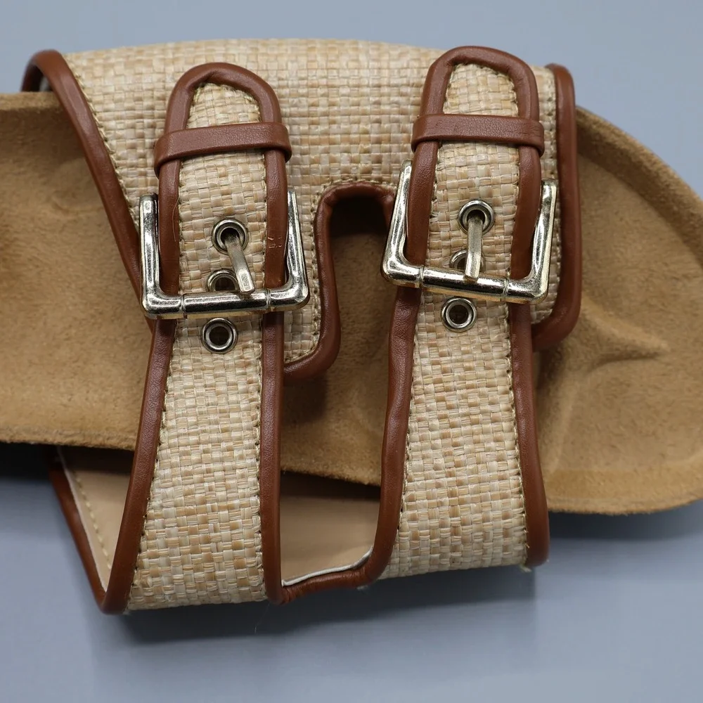 Crewcuts‎ Sandals Girls K13 Tan Beige Colbie Wide Strap Slides Buckle Detail NWT